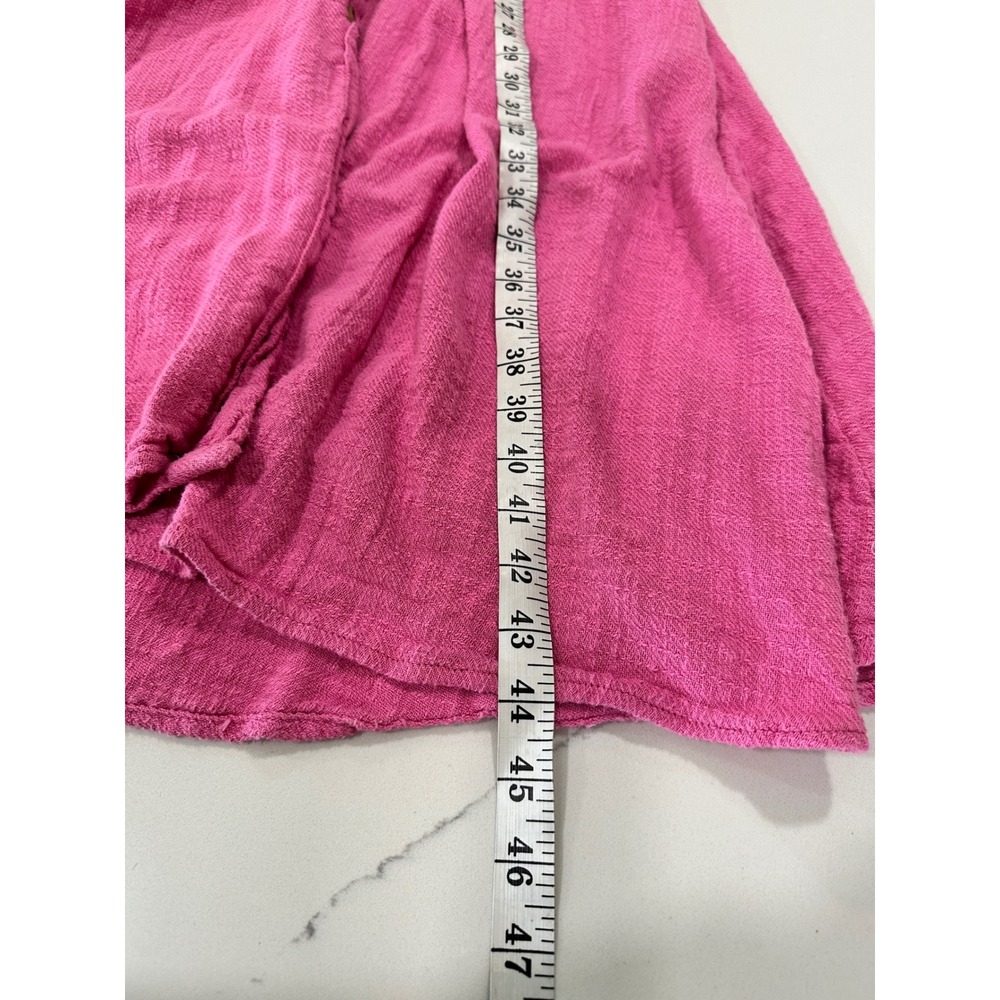 Free People Pink Cotton Button Down V-Neck Midi Dress Womens XS Tie Sleeve Boho - Picture 6 of 6